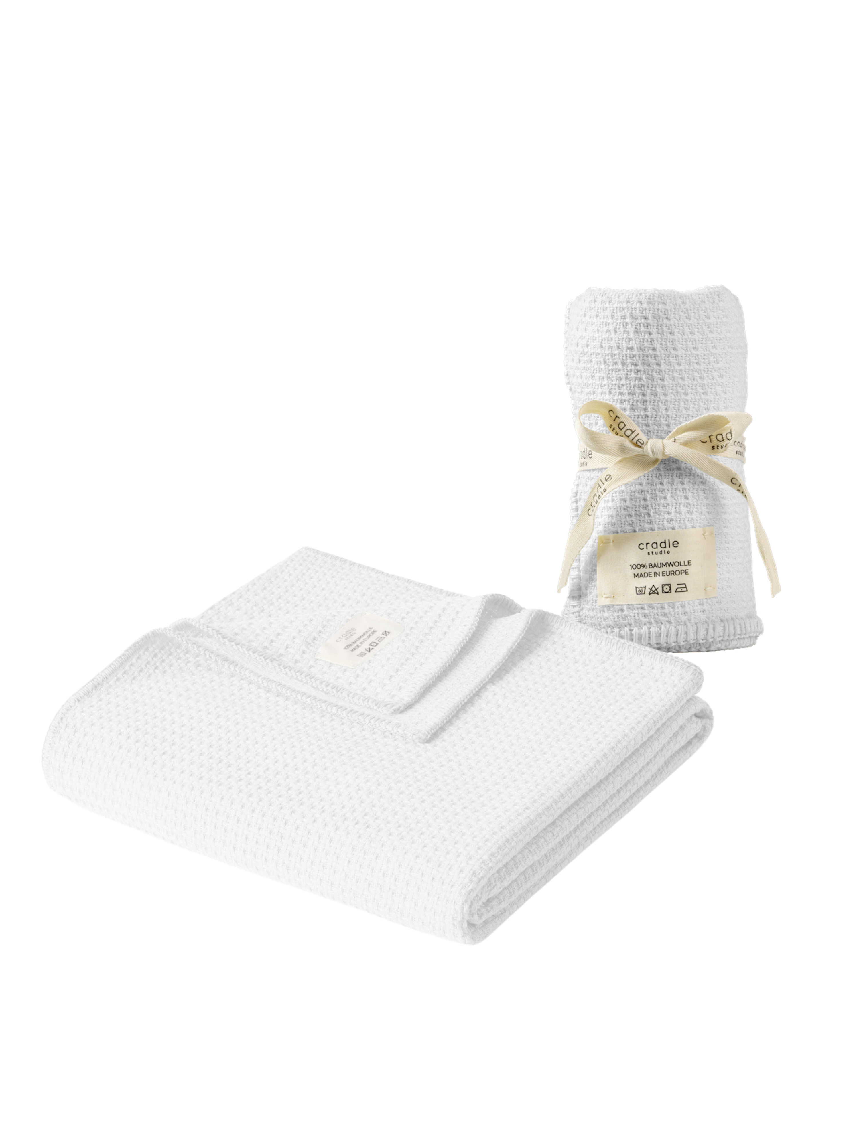 Set of Knit Cushion & Baby Blanket / White