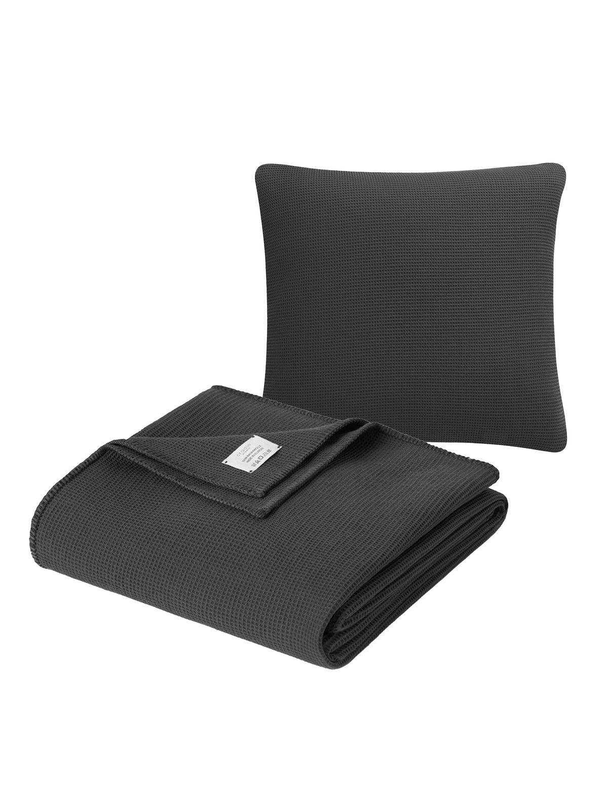 Set aus Piqué Kissen & Decke / Anthrazit